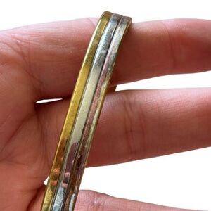 Vintage Two Tone Silver Gold Plate Cuff Bangle Bracelet